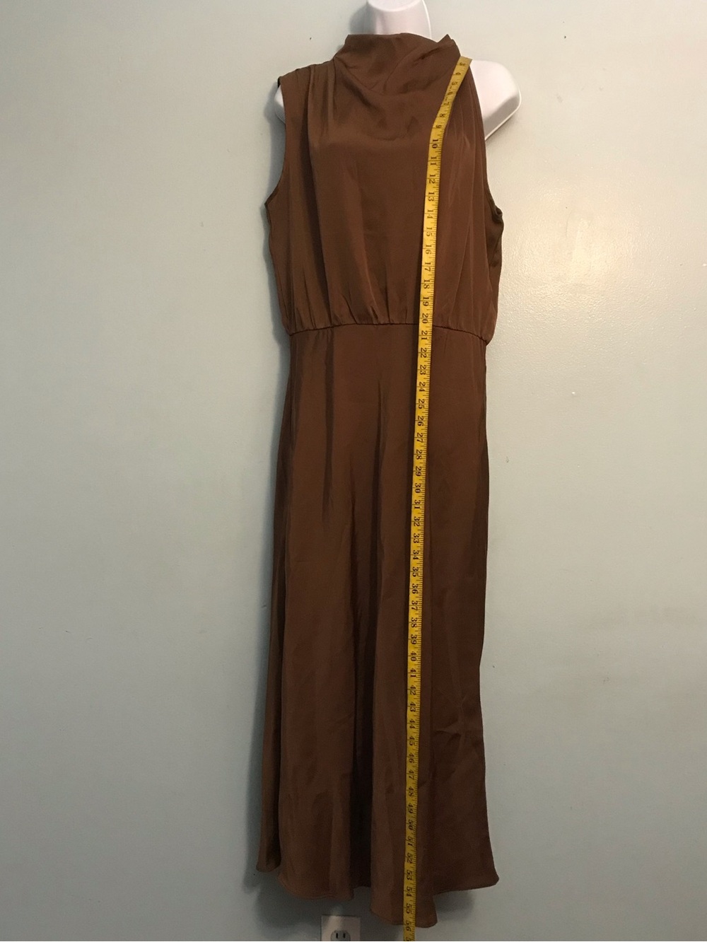 Sleeveless Brown Midi Dress with High Neck